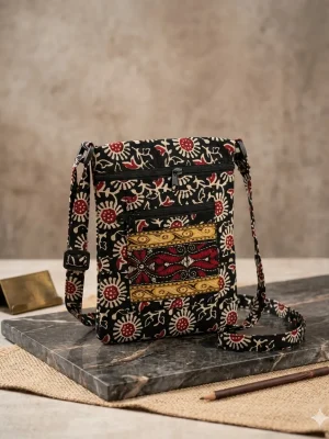 Printed Fabric Sling Bag with Multiple Zip Pockets