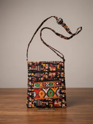 Printed Fabric Sling Bag with Multiple Zip Pockets