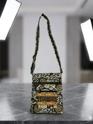Printed Fabric Sling Bag with Multiple Zip Pockets