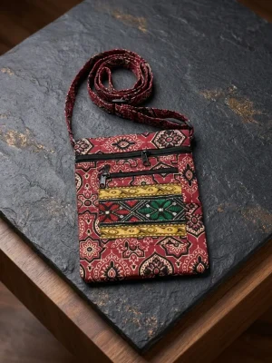 Printed Fabric Sling Bag with Multiple Zip Pockets