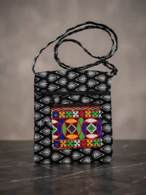 Printed Fabric Sling Bag with Multiple Zip Pockets
