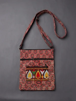 Printed Fabric Sling Bag with Multiple Zip Pockets