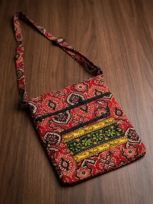 Printed Fabric Sling Bag with Multiple Zip Pockets
