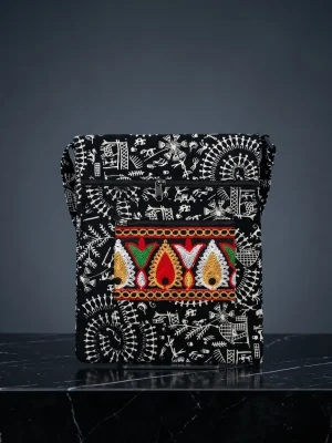 Printed Fabric Sling Bag with Multiple Zip Pockets