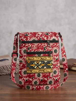 Printed Fabric Sling Bag with Multiple Zip Pockets