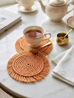 Handmade Macramé Tea Coaster - Orange