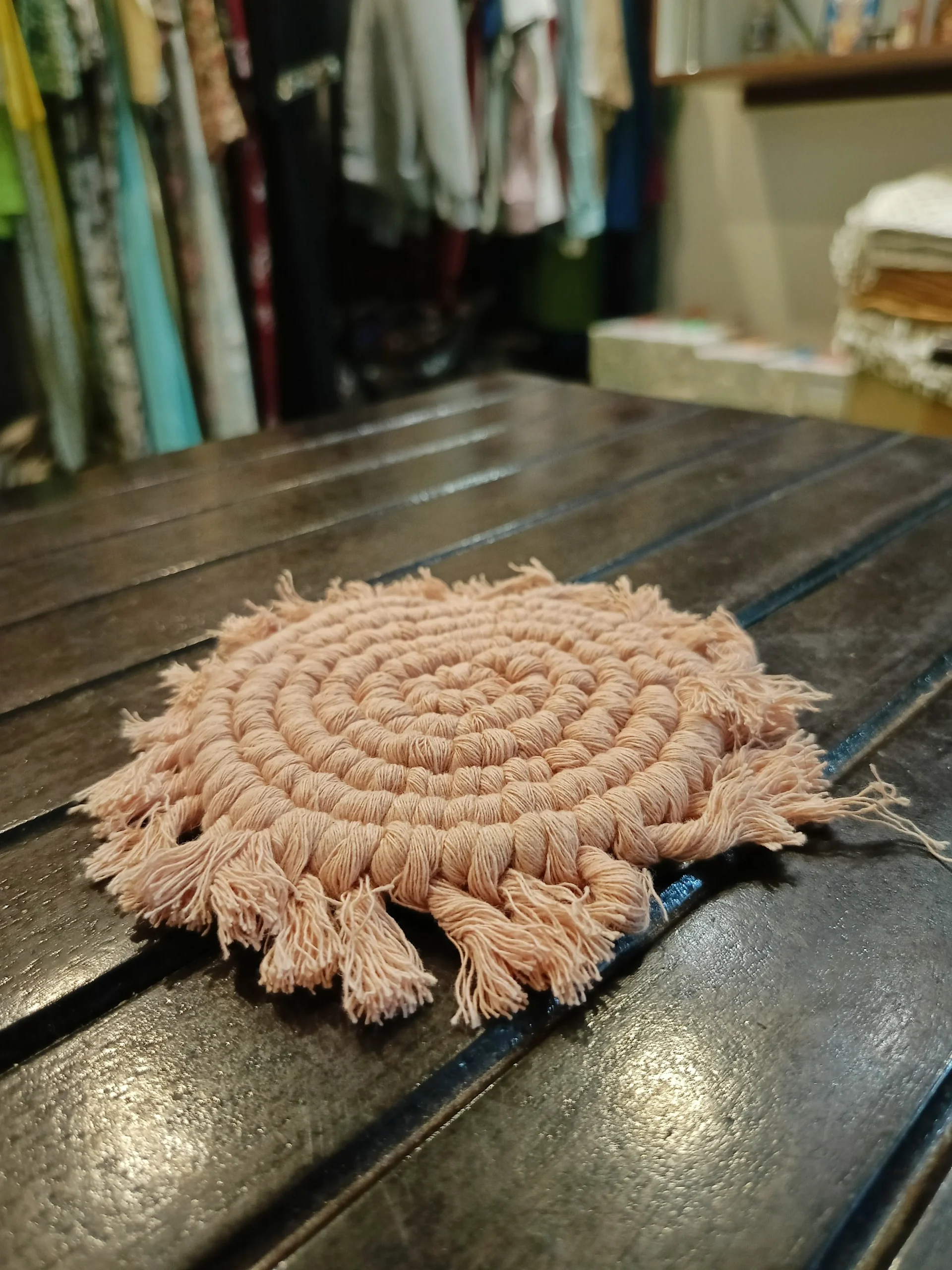 Handmade Macramé Tea Coaster - Pink - Image 2