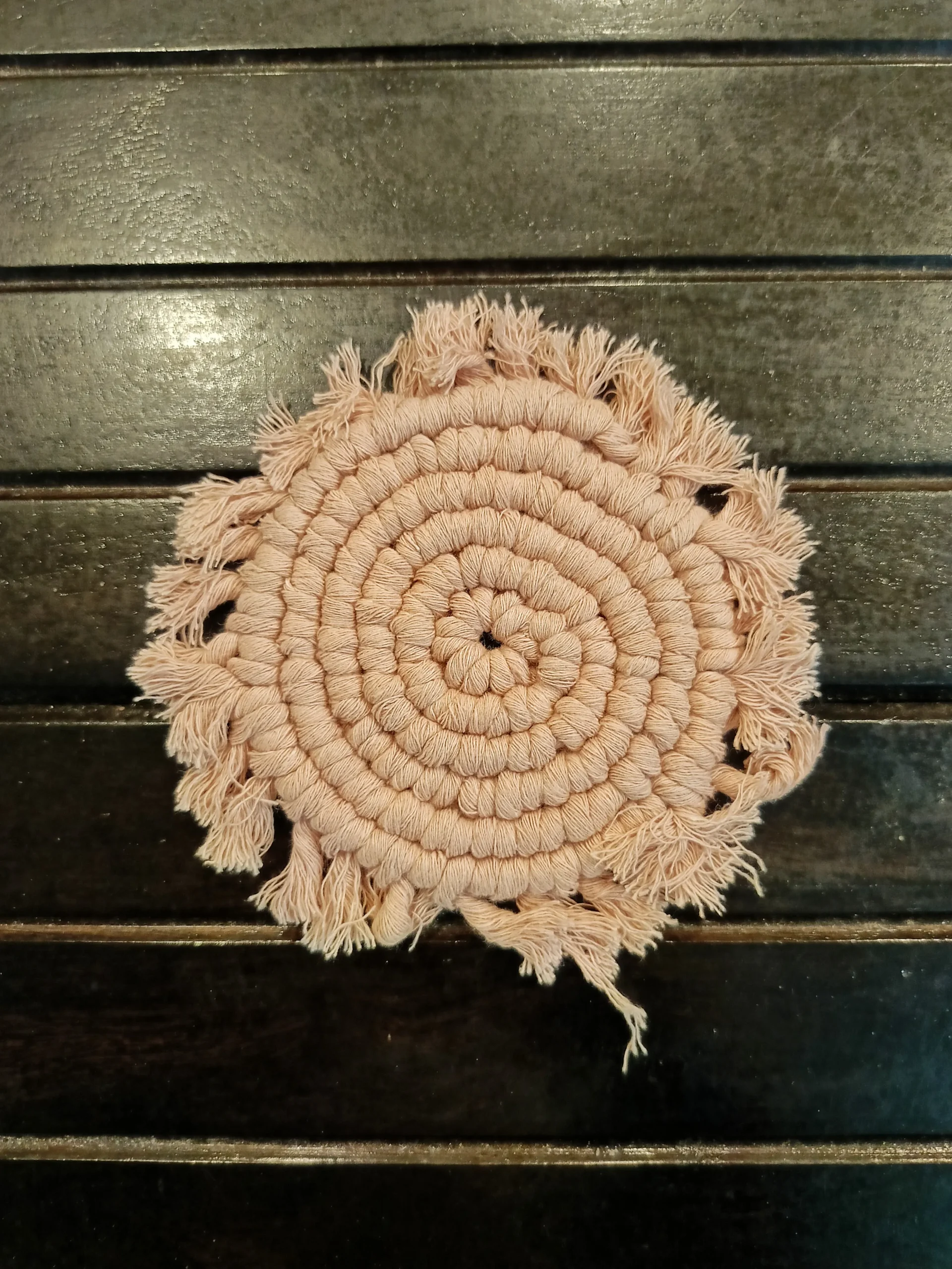 Handmade Macramé Tea Coaster - Pink - Image 3