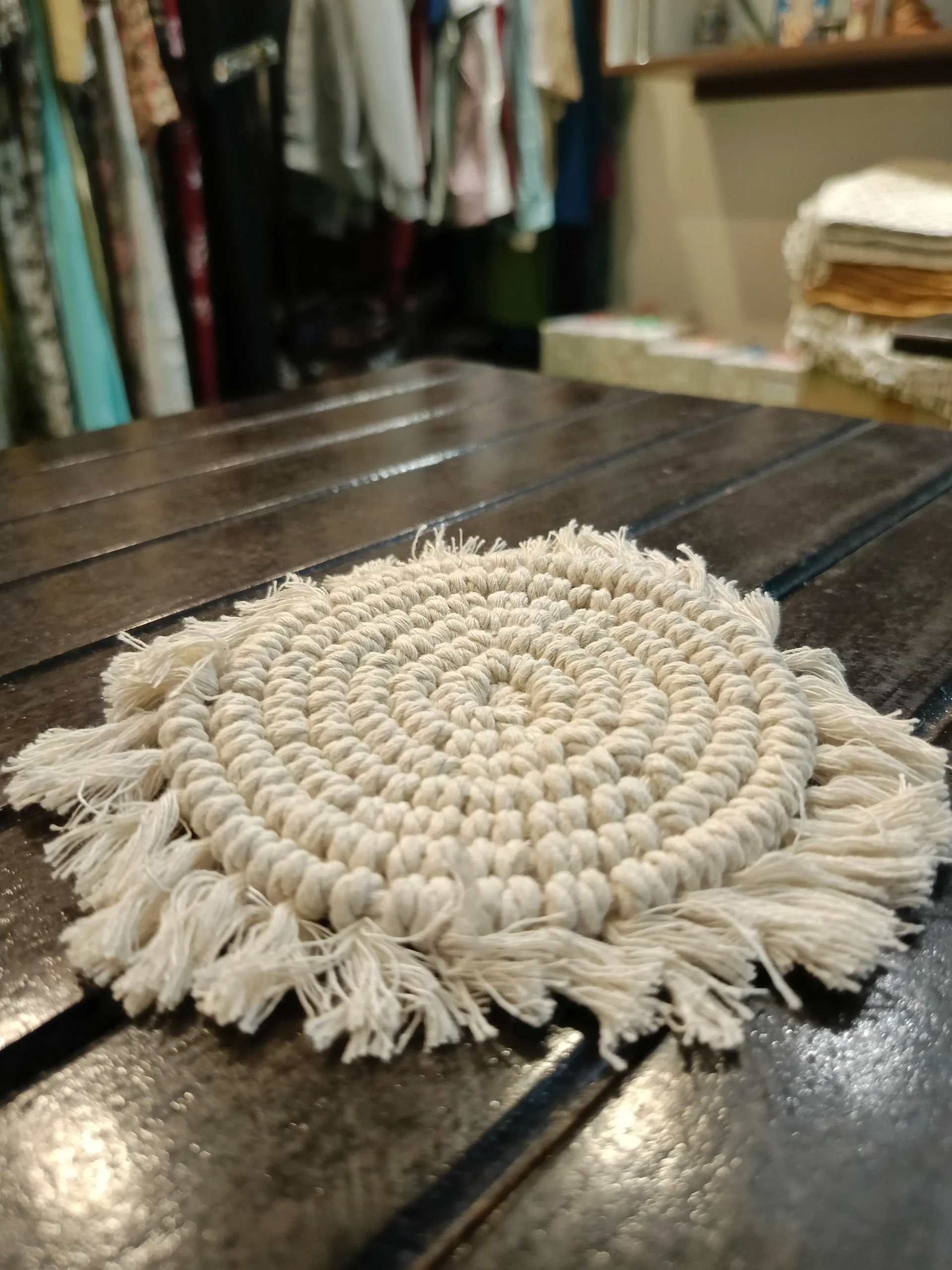 Handmade Macramé Tea Coaster - White - Image 2