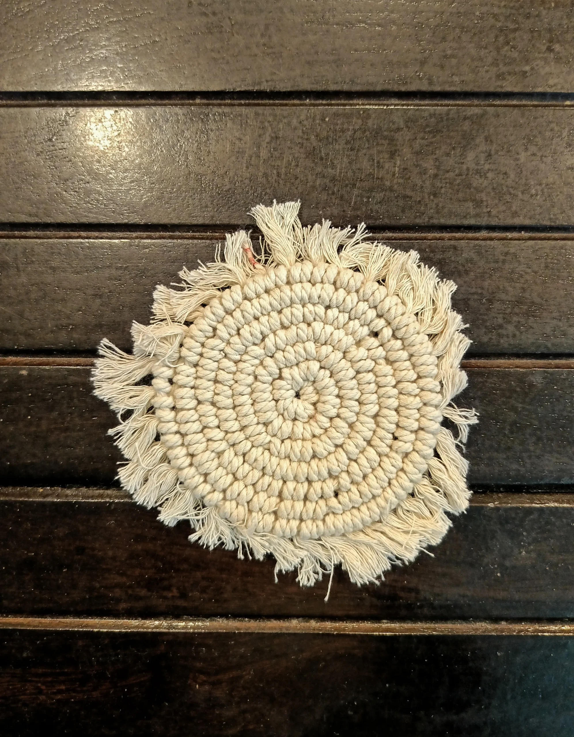 Handmade Macramé Tea Coaster - White - Image 3