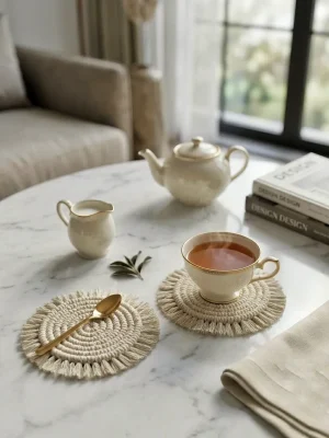 Handmade Macramé Tea Coaster - White