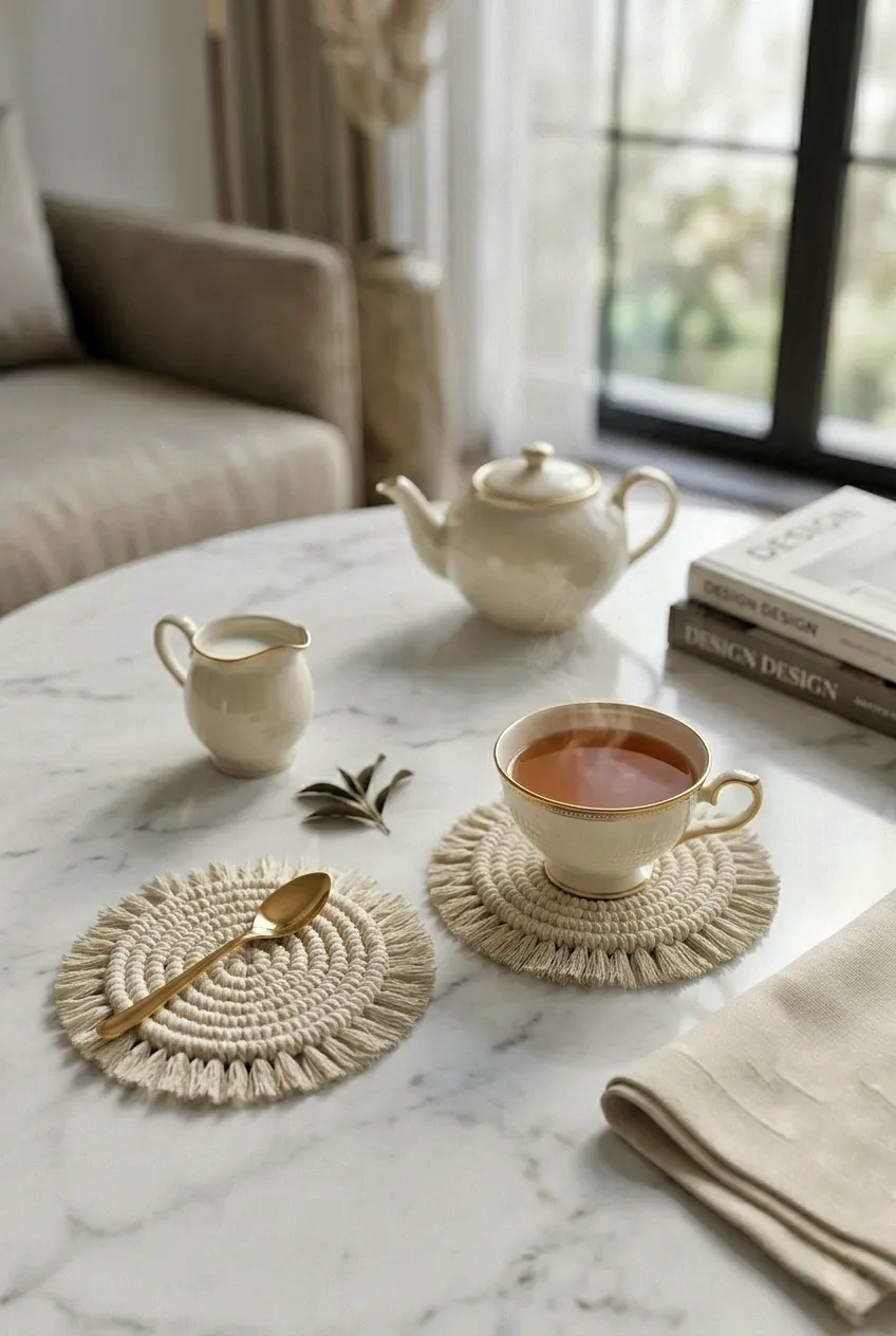 Handmade Macramé Tea Coaster - White