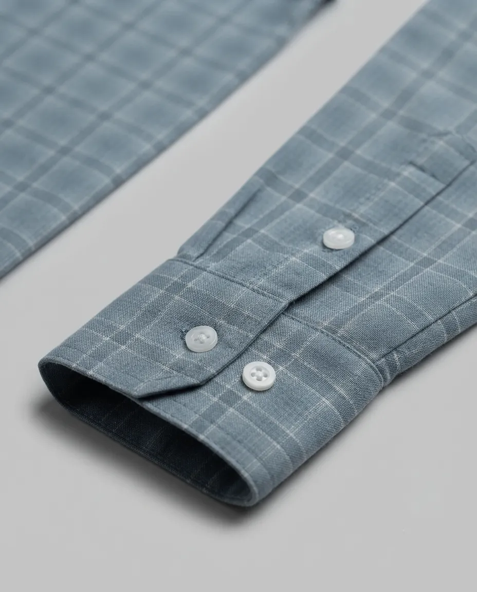 Men's Solid Regular Fit Casual Shirt with Spread Collar and Full Sleeves, Featuring a Button Placket, and Classic Straightforward Styling - Blue Current Checked - Image 2