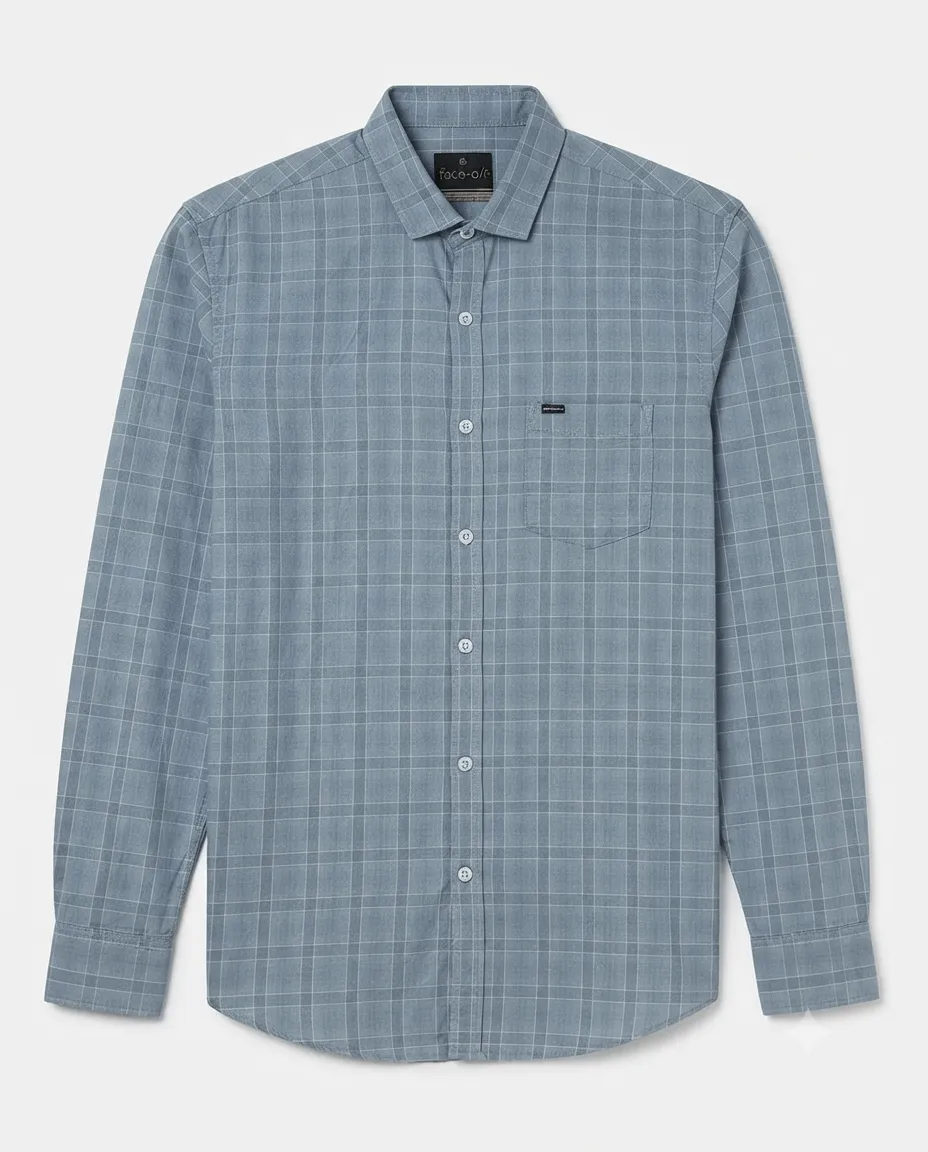 Men's Solid Regular Fit Casual Shirt with Spread Collar and Full Sleeves, Featuring a Button Placket, and Classic Straightforward Styling - Blue Current Checked - Image 3