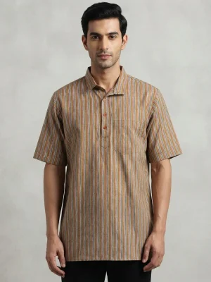 Men's Solid Regular Fit Casual Shirt with Spread Collar and Half Sleeves, Designed with a Clean Button Placket and Everyday Versatile Construction - Vintage Brown