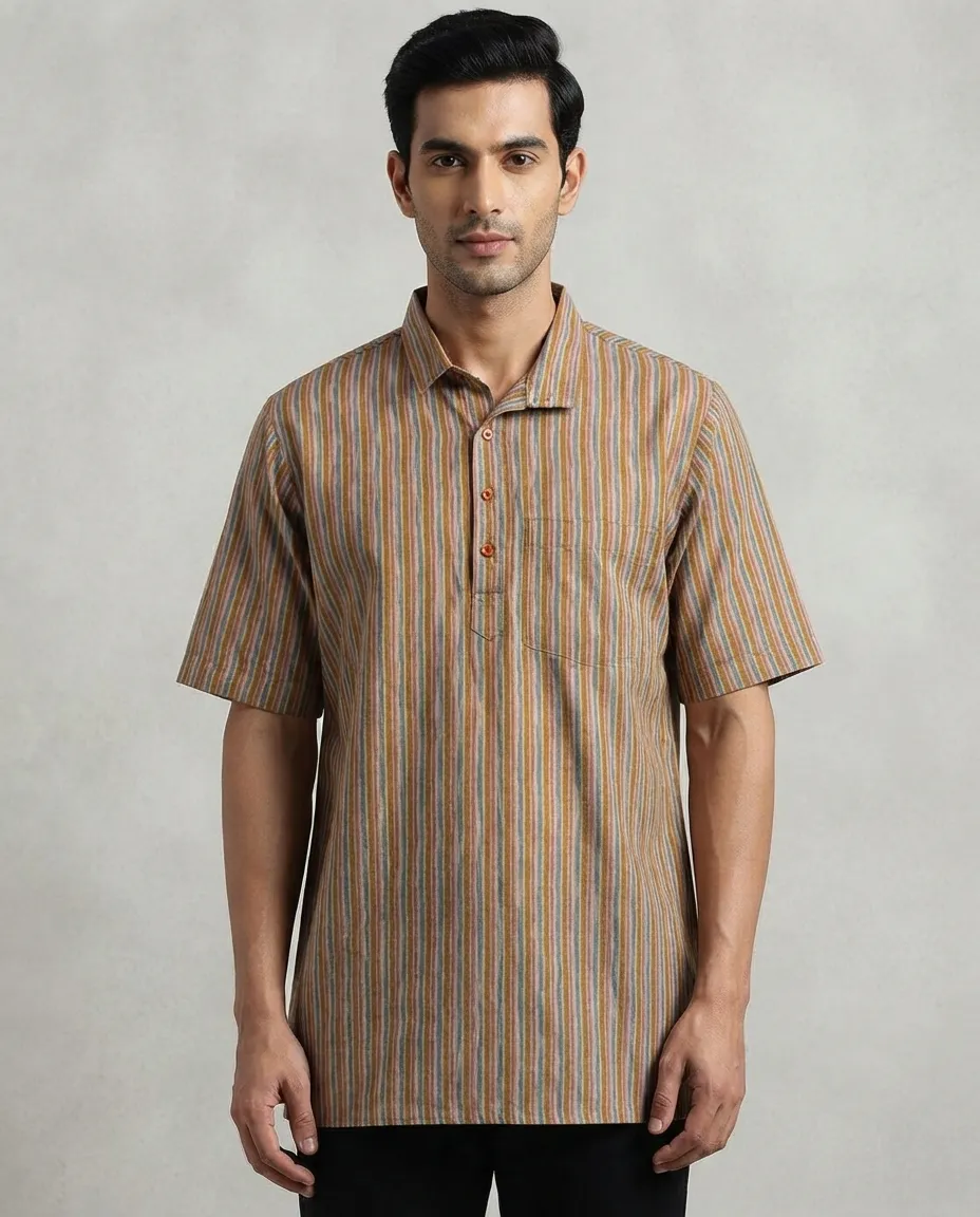Men's Solid Regular Fit Casual Shirt with Spread Collar and Half Sleeves, Designed with a Clean Button Placket and Everyday Versatile Construction - Vintage Brown