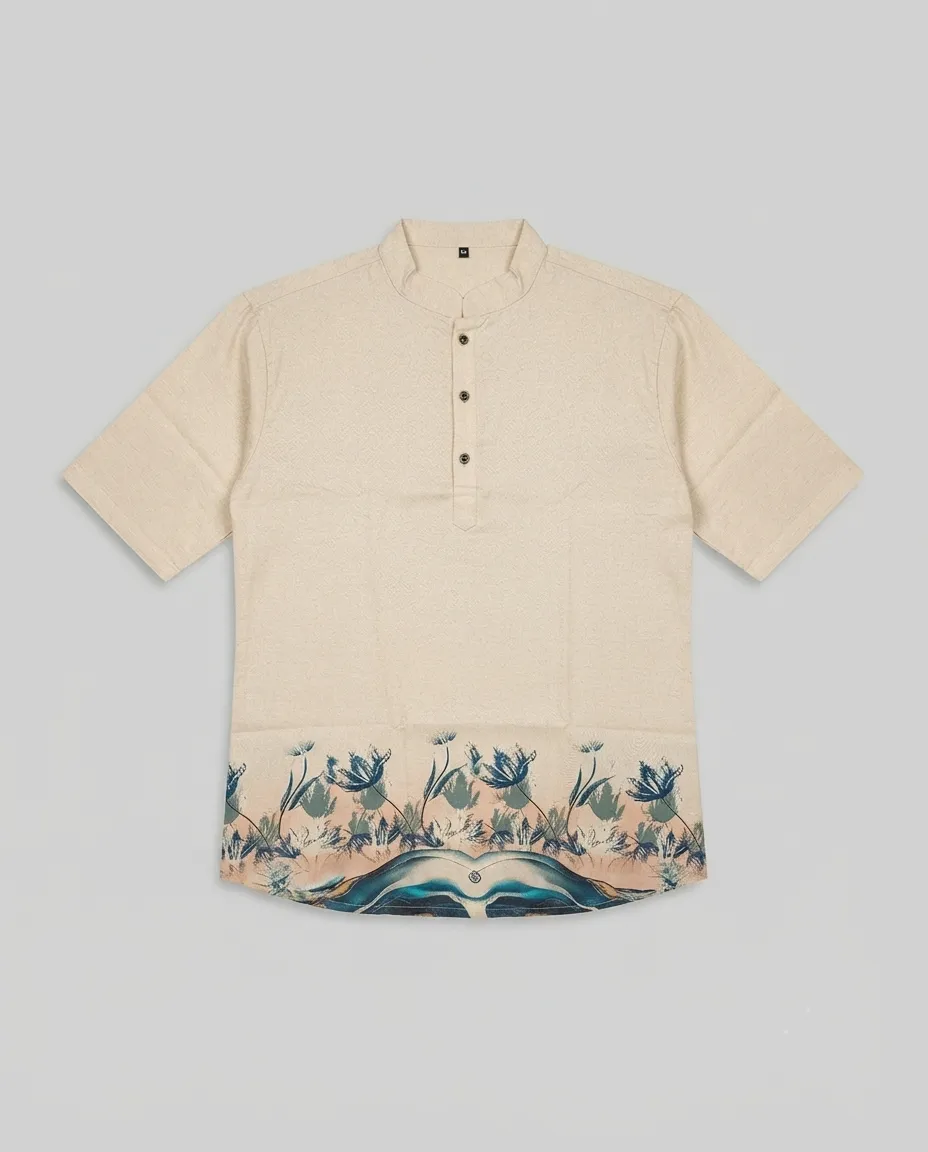 Men's Solid Regular Fit Casual Shirt with Spread Collar and Half Sleeves, Designed with a Clean Button Placket and Everyday Versatile Construction - Off White - Flower & Petals Print - Image 3