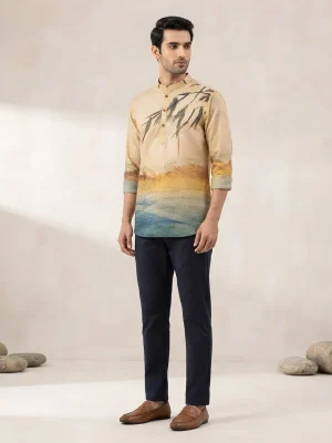 Men's Solid Regular Fit Casual Shirt with Spread Collar and Full Sleeves, Featuring a Button Placket, and Classic Straightforward Styling - Scenery print
