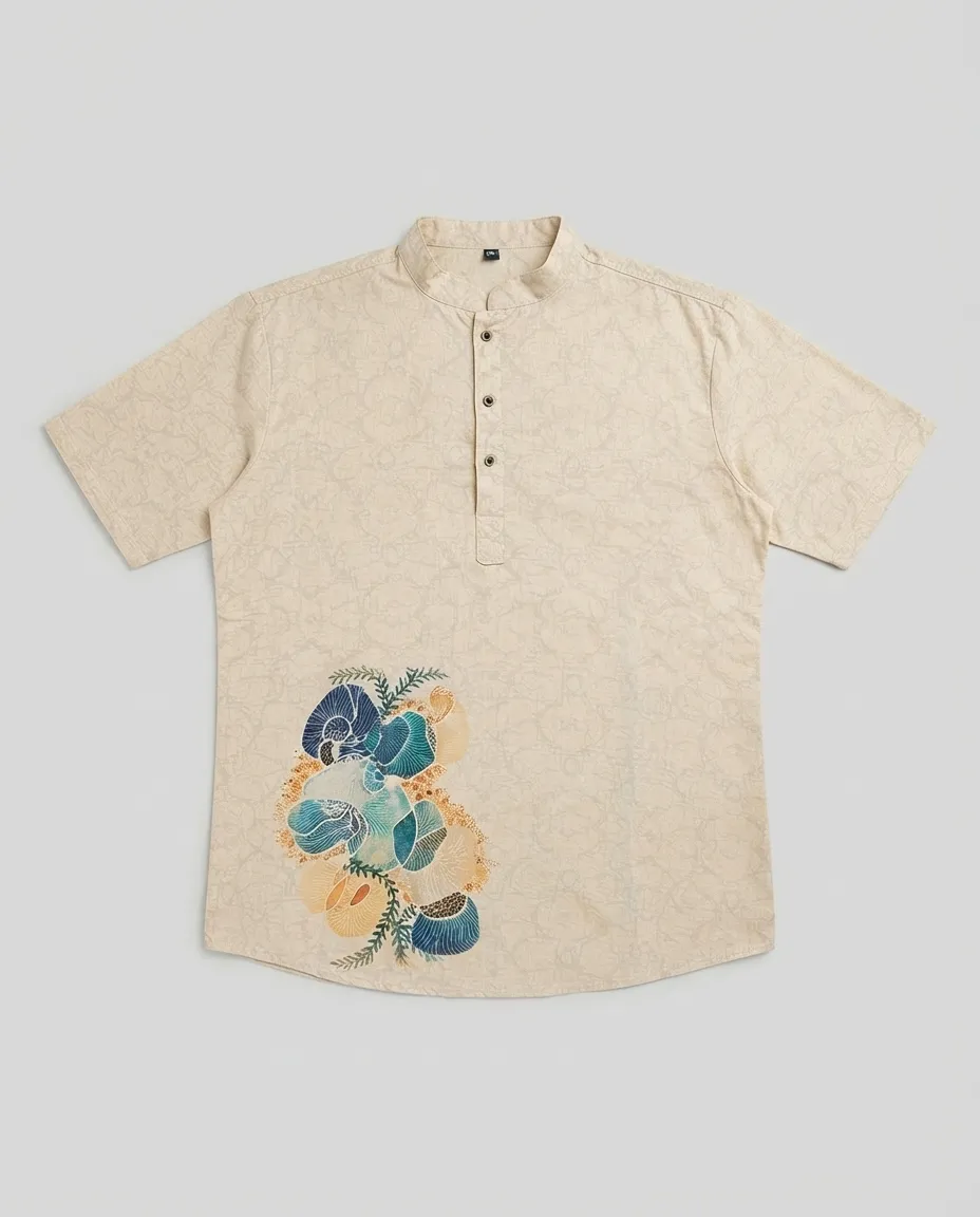 Men's Solid Regular Fit Casual Shirt with Spread Collar and Half Sleeves, Designed with a Clean Button Placket and Everyday Versatile Construction - Bottom Right Color Print - Image 3