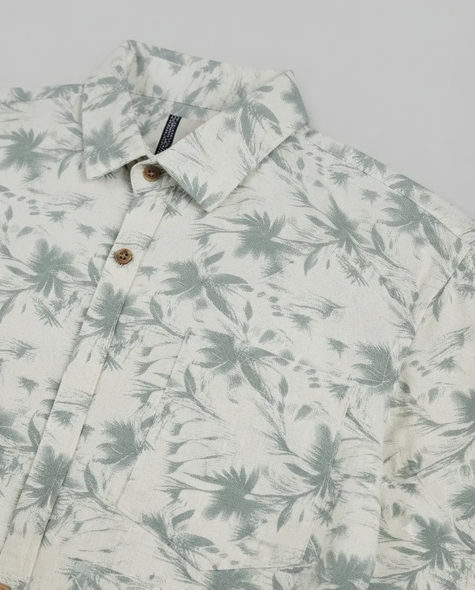 Men's Solid Regular Fit Casual Shirt with Spread Collar and Half Sleeves, Designed with a Clean Button Placket and Everyday Versatile Construction - White - Teal Leaf Prints - Image 3