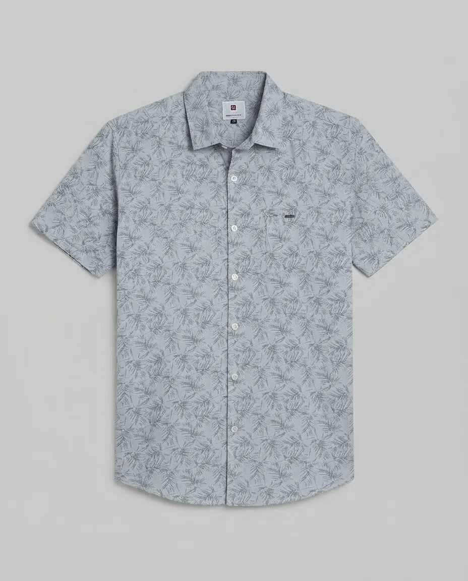 Men's Solid Regular Fit Casual Shirt with Spread Collar and Half Sleeves, Designed with a Clean Button Placket and Everyday Versatile Construction - Leaf Imprints - Blue Current - Image 2