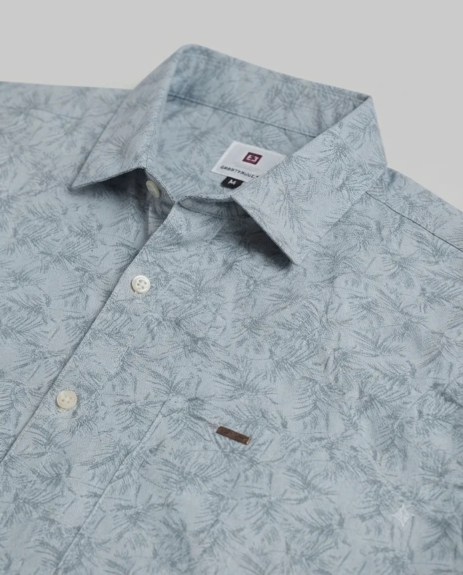 Men's Solid Regular Fit Casual Shirt with Spread Collar and Half Sleeves, Designed with a Clean Button Placket and Everyday Versatile Construction - Leaf Imprints - Blue Current - Image 3