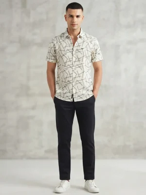 Men's Solid Regular Fit Casual Shirt with Spread Collar and Half Sleeves, Designed with a Clean Button Placket and Everyday Versatile Construction - White - Parallel Lines