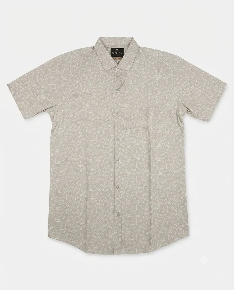 Men's Solid Regular Fit Casual Shirt with Spread Collar and Half Sleeves, Designed with a Clean Button Placket and Everyday Versatile Construction - Off White - Beeds Print - Image 2