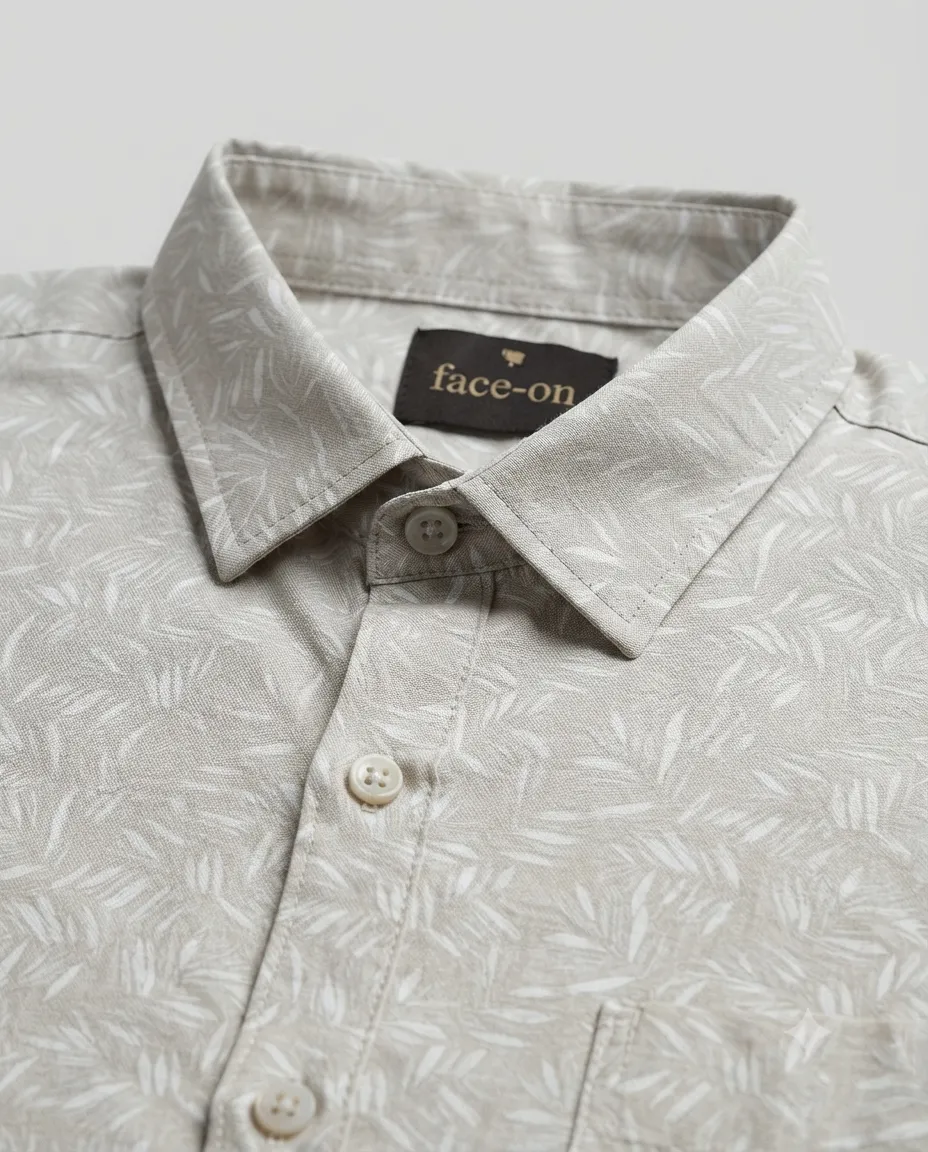 Men's Solid Regular Fit Casual Shirt with Spread Collar and Half Sleeves, Designed with a Clean Button Placket and Everyday Versatile Construction - Off White - Beeds Print - Image 3