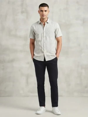 Men's Solid Regular Fit Casual Shirt with Spread Collar and Half Sleeves, Designed with a Clean Button Placket and Everyday Versatile Construction - Off White - Beeds Print
