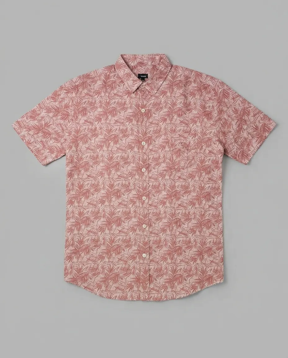 Men's Solid Regular Fit Casual Shirt with Spread Collar and Half Sleeves, Designed with a Clean Button Placket and Everyday Versatile Construction - Maroon - Leaf Imprints - Image 2