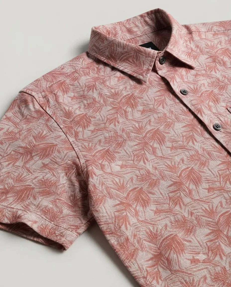 Men's Solid Regular Fit Casual Shirt with Spread Collar and Half Sleeves, Designed with a Clean Button Placket and Everyday Versatile Construction - Maroon - Leaf Imprints - Image 3