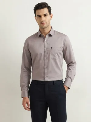 Men's Solid Regular Fit Casual Shirt with Spread Collar and Full Sleeves, Featuring a Button Placket, and Classic Straightforward Styling - Plain Purple