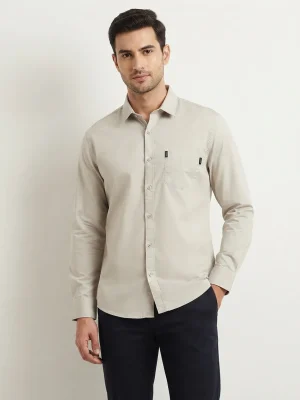 Men's Solid Regular Fit Casual Shirt with Spread Collar and Full Sleeves, Featuring a Button Placket, and Classic Straightforward Styling - Plain Off White