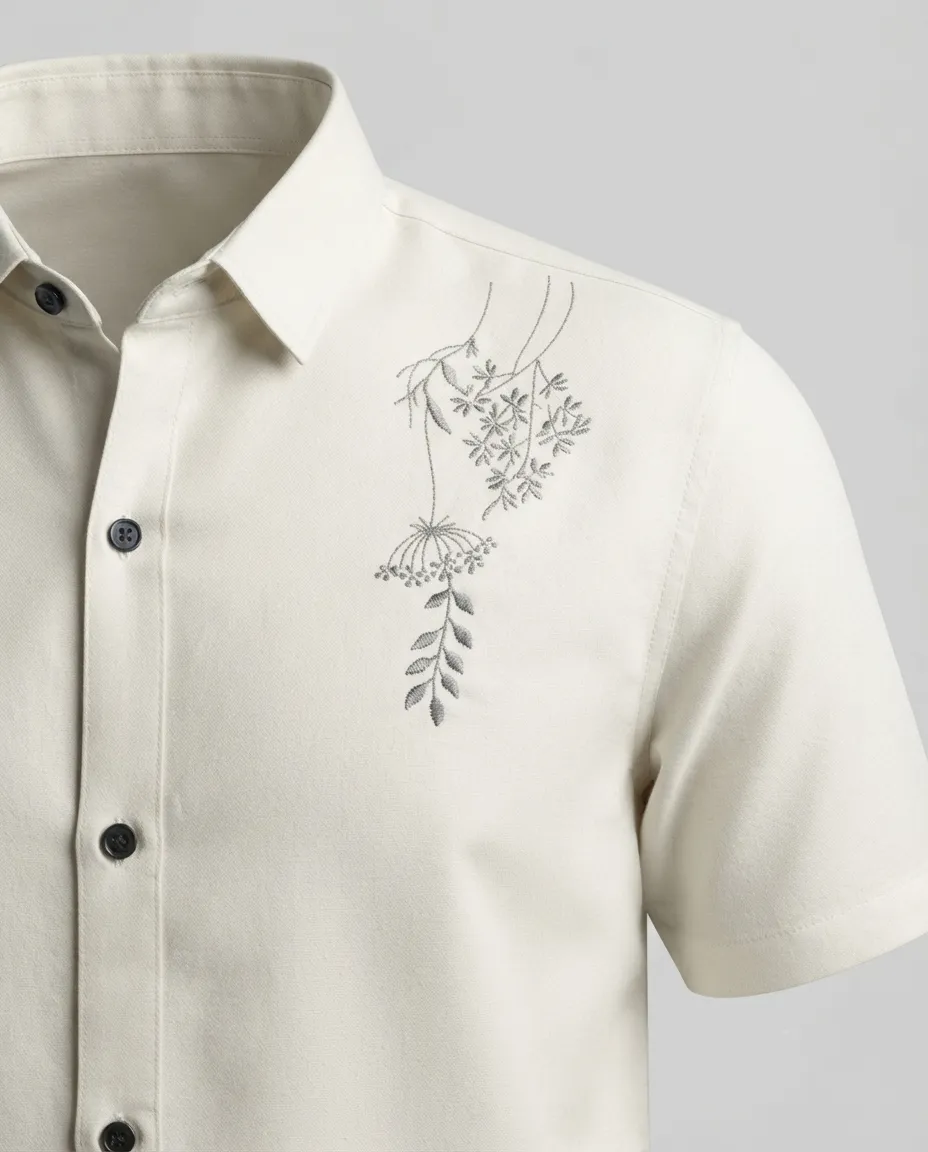 Men's Solid Regular Fit Casual Shirt with Spread Collar and Full Sleeves, Featuring a Button Placket, and Classic Straightforward Styling - White - Shoulder Petal Print - Image 2
