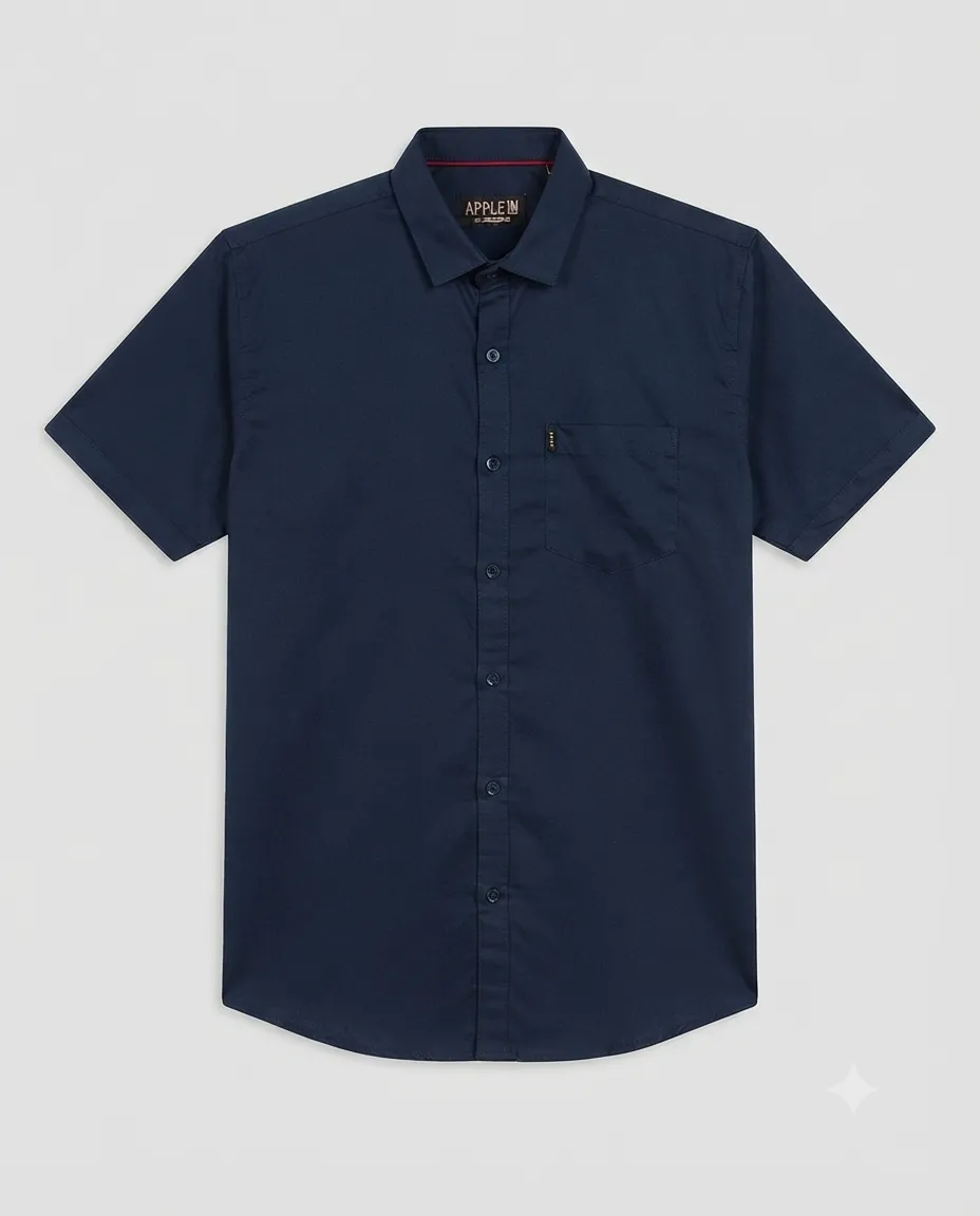 Men's Solid Regular Fit Casual Shirt with Spread Collar and Half Sleeves, Designed with a Clean Button Placket and Everyday Versatile Construction - Deep Ocean Blue - Image 2