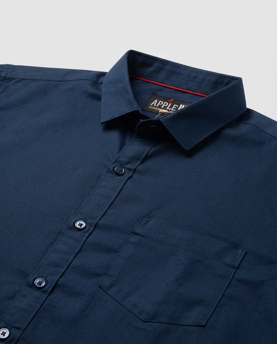 Men's Solid Regular Fit Casual Shirt with Spread Collar and Half Sleeves, Designed with a Clean Button Placket and Everyday Versatile Construction - Deep Ocean Blue - Image 3