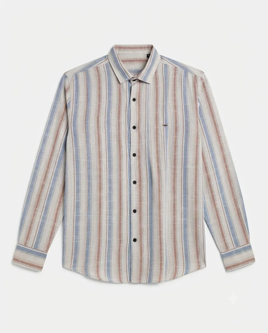 Men's Solid Regular Fit Casual Shirt with Spread Collar and Full Sleeves, Featuring a Button Placket, and Classic Straightforward Styling - 90's Vintage Stripes - Maroon & Blue Lines - Image 2