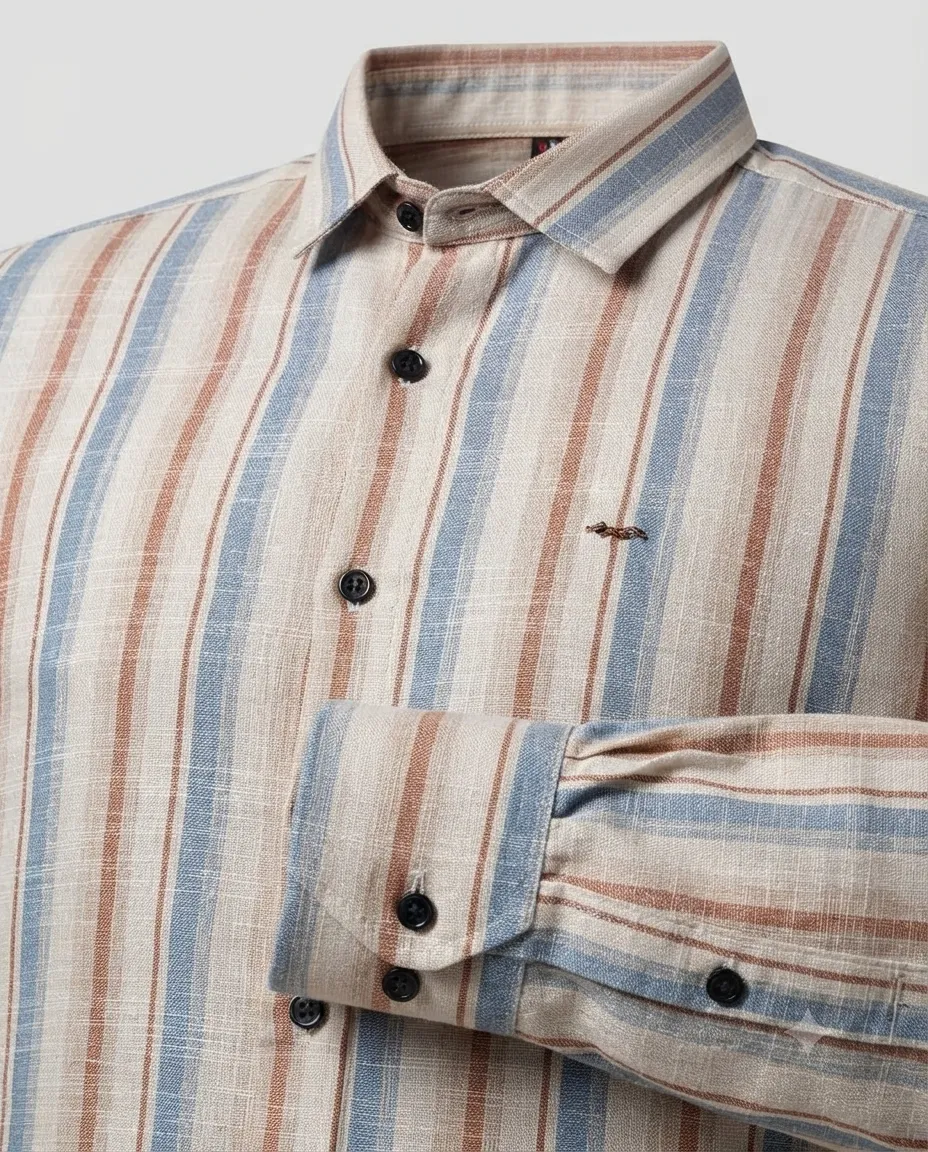 Men's Solid Regular Fit Casual Shirt with Spread Collar and Full Sleeves, Featuring a Button Placket, and Classic Straightforward Styling - 90's Vintage Stripes - Maroon & Blue Lines - Image 3