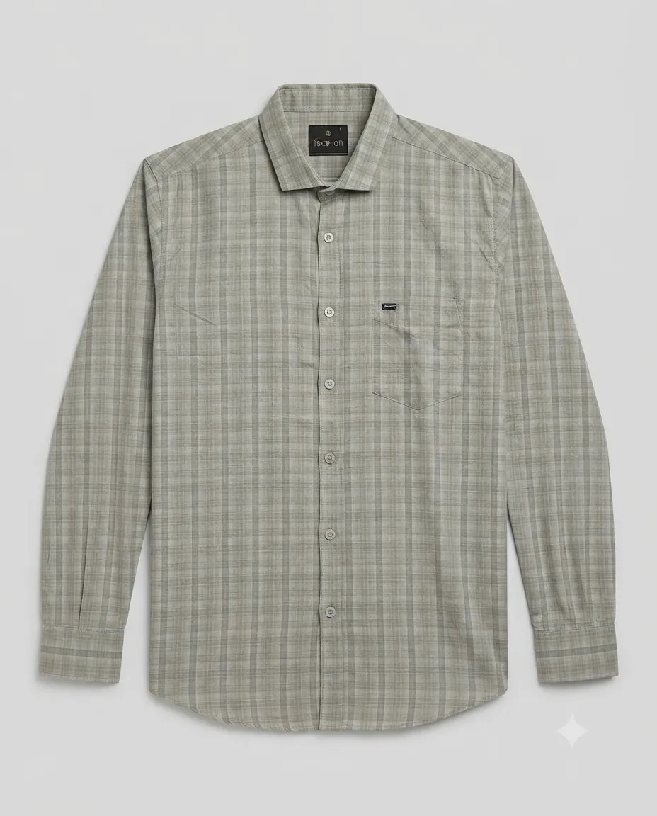 Men's Solid Regular Fit Casual Shirt with Spread Collar and Full Sleeves, Featuring a Button Placket, and Classic Straightforward Styling - Square Checks - Image 2