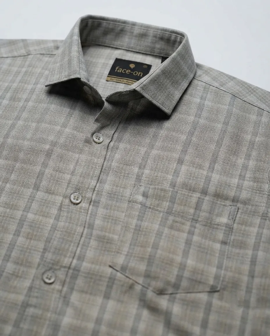 Men's Solid Regular Fit Casual Shirt with Spread Collar and Full Sleeves, Featuring a Button Placket, and Classic Straightforward Styling - Square Checks - Image 3