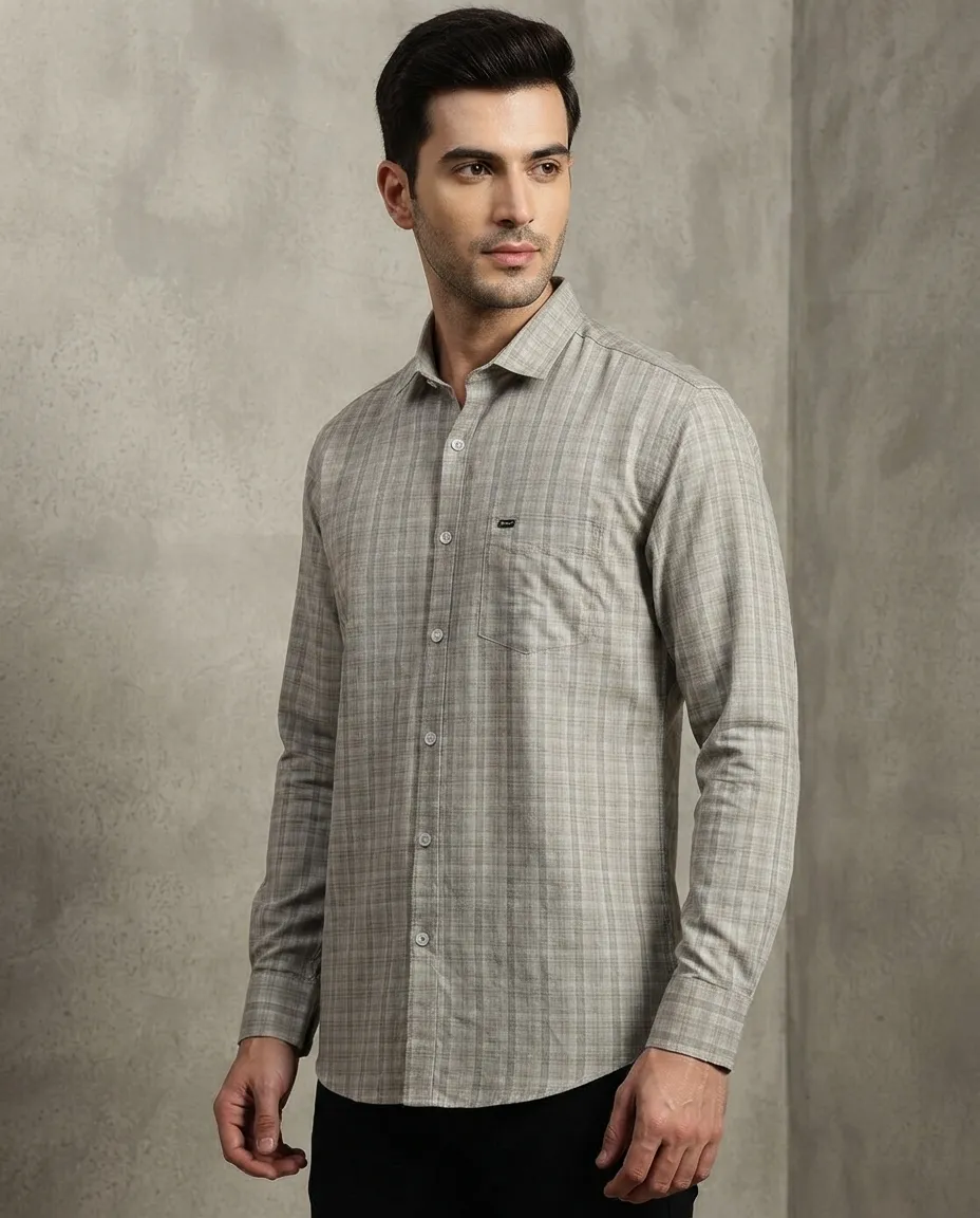Men's Solid Regular Fit Casual Shirt with Spread Collar and Full Sleeves, Featuring a Button Placket, and Classic Straightforward Styling - Square Checks