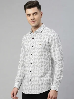 Men's Solid Regular Fit Casual Shirt with Spread Collar and Full Sleeves, Featuring a Button Placket, and Classic Straightforward Styling - Plant Imprints