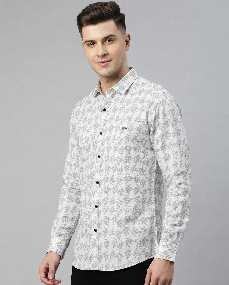 Men's Solid Regular Fit Casual Shirt with Spread Collar and Full Sleeves, Featuring a Button Placket, and Classic Straightforward Styling - Plant Imprints
