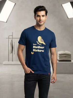 Graphic printed men's T-shirt, short sleeves, finished with a clean regular fit. - Ocean Blue - Mother Nature