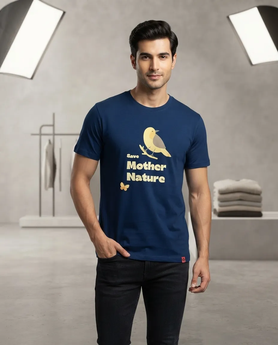 Graphic printed men's T-shirt, short sleeves, finished with a clean regular fit. - Ocean Blue - Mother Nature