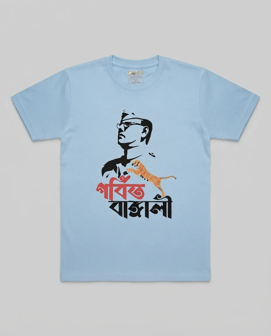 Graphic printed men's T-shirt, short sleeves, finished with a clean regular fit. - Ocean Blue - Mother Nature - Sky Blue - Gorbito Bangali - Image 3