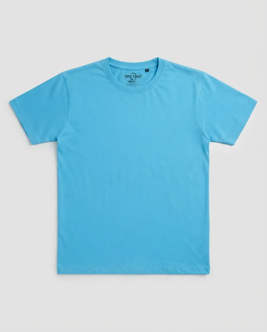 Men's Plain T-Shirt with Short Sleeves, Solid Design, Regular Fit and Cotton Fabric for Casual Everyday Wear - Bright Blue - Image 2