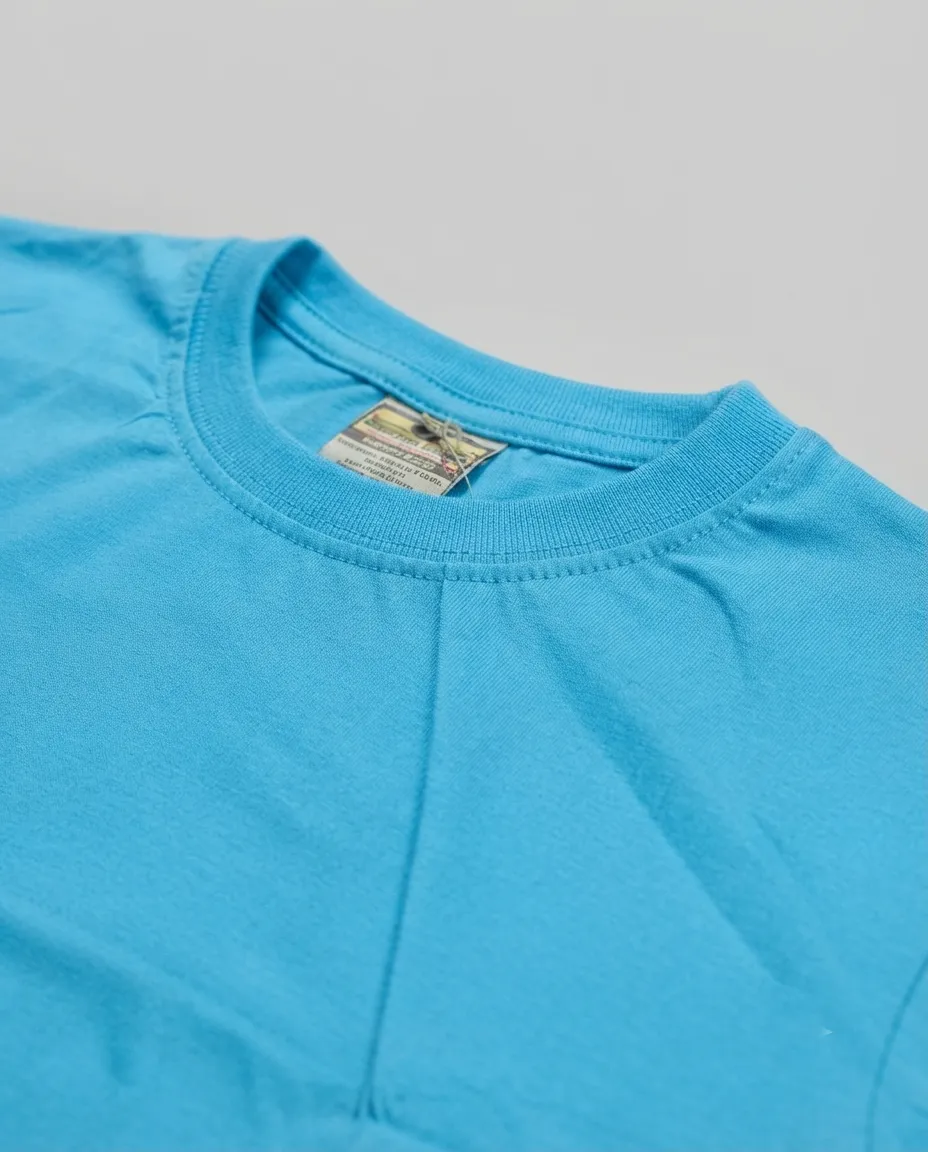 Men's Plain T-Shirt with Short Sleeves, Solid Design, Regular Fit and Cotton Fabric for Casual Everyday Wear - Bright Blue - Image 3