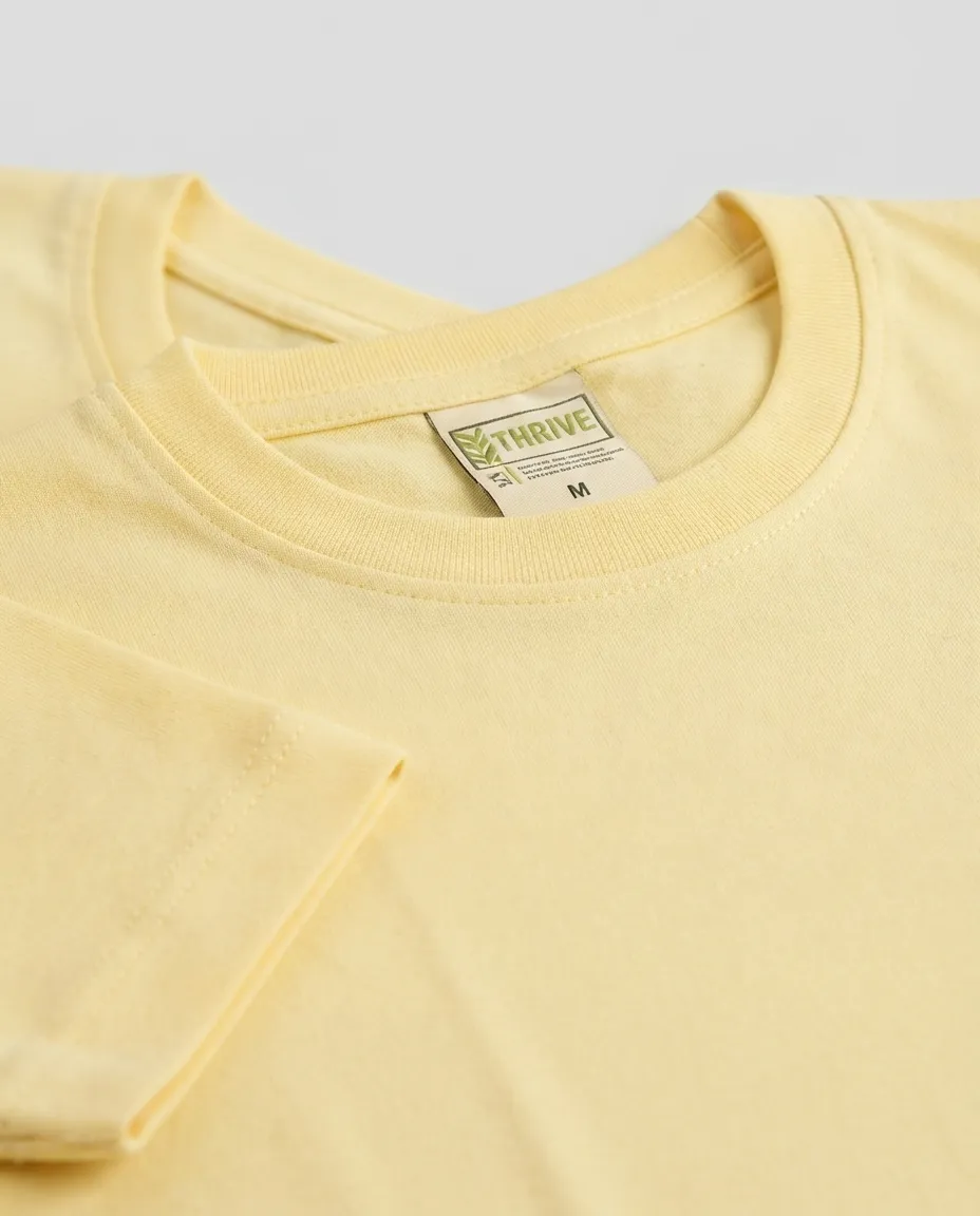 Men's Plain T-Shirt with Short Sleeves, Solid Design, Regular Fit and Cotton Fabric for Casual Everyday Wear - Light Yellow - Image 2